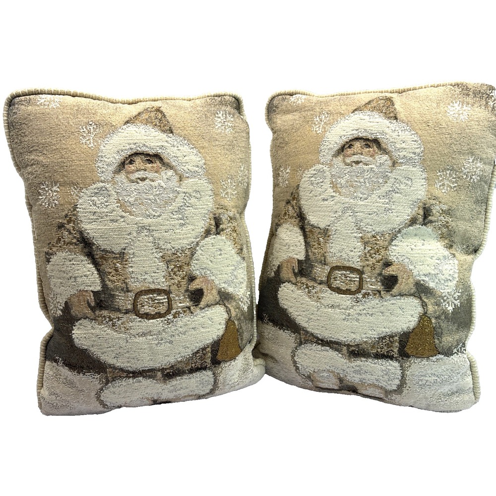 Victorian Santa Claus Tapestry Throw Pillow 12"x16" Christmas Holiday Set of 2